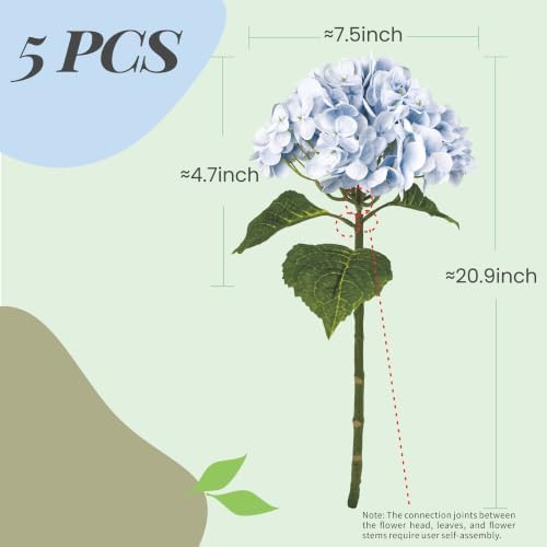 Yatim 21In Blue Artificial Hydrangea Flowers with Stems 5 Pcs - Image 2