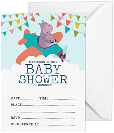 Pack of 30, Boy/Girl Baby Shower Party Collection, Baby Shower Invitation Cards, Fill in the Blank Invites WIth Envelopes, Animals Theme Party Supplies by Inkdotpot