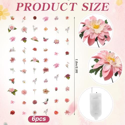 Suncalla 6 Pack 35.4ft Fake Flower LED Garland Backdrop, Fresh, Pink - Image 2