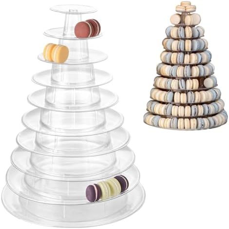 YAYODS 10 Tiers Macaron Tower Stand, Clear Round Macaron Display Tower Stand, Plastic Macaron Display Holder Cake Dessert Serving Tower Tray for Wedding Birthday Baby Shower Party Decor by YAYODS