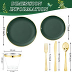 WDF 150Pcs Green Plastic Plates - Green Plates Disposable with Gold Rim - 25Guest Disposable Dinnerware Include 50 Plastic Plate 75 Gold Cutlery 25 9oz Cups for Wedding/Party/Birthday - Image 2