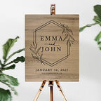 Andaz Press Large Wooden Welcome Sign for Wedding Rustic Welcome Sign 16" x 20" Custom Names Laurel Geometric Wreath Wedding Signage English Oak MDF Wood Finish Wedding Reception Indoor Outdoor Signs - Image 2