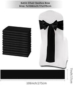 fani Black Satin Chair Straps Bows,60 PCS 7x108 Inch,Chair Sash - Image 2