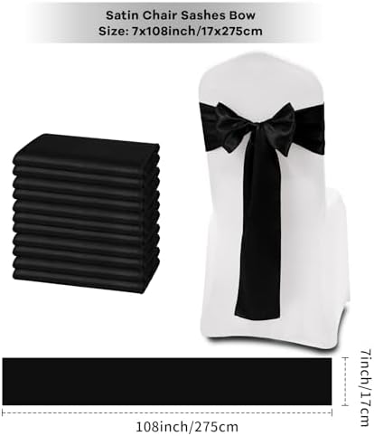 fani Black Satin Chair Straps Bows,60 PCS 7x108 Inch,Chair Sash - Image 2