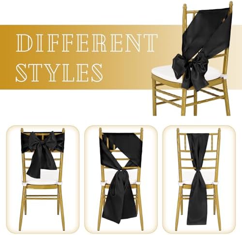 fani 120 PCS Satin Chair Sashes, 7x78 Inch, Black - Image 4
