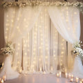 20×10ft White Tulle Backdrop Curtain with Lights String for Parties, Sheer Photo Backdrop Curtains for Wedding Ceremony Birthday Party Bridal Shower Decoration by WishCare