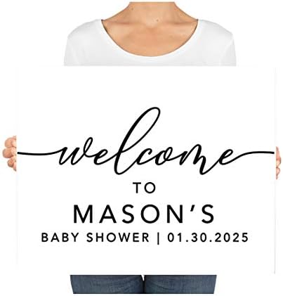 Andaz Press Personalized Large Canvas Baby Shower Welcome Sign, 16 x 20 Inches, Minimal Black and White, Guestbook Alternative, Custom Baby Shower Sign, for Baby Shower, Baby Sprinkle - Image 3