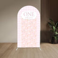 One Silly Goose Arch Backdrop Cover 7.2FT Pink Plaids Stretchy Arched Stand Cover for Baby Girls 1st Birthday Baby Shower Party Decoration by Aerdce