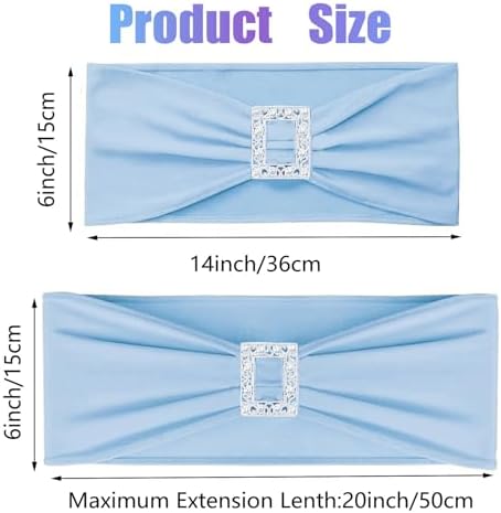 Spandex Baby Blue Chair Sashes Bows 50 PCS Stretch Chair Cover Band - Image 2