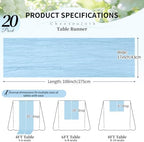 20 Pack Light Blue Cheesecloth Table Runner, 17x108 Inch Semi Sheer Boho Gauze Cheese Cloth Fabric Table Runners for Wedding Party Baby Shower Birthday Garden Farmhouse Table Decor - Image 2