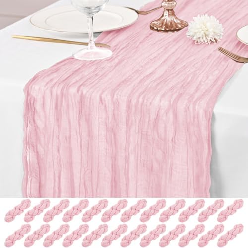 24 Pack Pink Table Runner 10Ft Cheesecloth Table Runner Rustic Gauze Table Runners Romantic Long Sheer Fabric Cheese Cloth Table Runners for Wedding Party Bridal Baby Shower(Light Pink) by Lumaycens