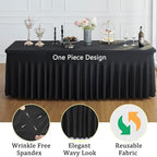Black Spandex Tablecloth for 8 Foot Rectangle Tables, 6 Pack Black Wrinkle Free Fitted Table Cloths 8ft Stretchy Banquet Table Clothes Cover Desk Skirt for Birthday Wedding Parties Baby Shower - Image 3