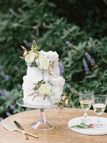 Rinlong 3Pcs Premade Cake Flowers, White Gold Wedding Cake Decor - Image 5