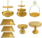 8 Pcs Cake Stands Set Metal Dessert Table Display Tiered Cupcake Holder Candy Donut Fruit Plate Cake Serving Tray with Handle Treats Serving Tower for Wedding Birthday Party Decorations (Gold) - Image 2