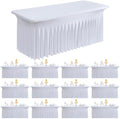 Spandex Tablecloth 6FT Rectangle Table Cover 12 Pack White Wrinkle-Free by Outpain