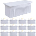 Spandex Tablecloth 6FT Rectangle Table Cover 12 Pack White Wrinkle-Free by Outpain