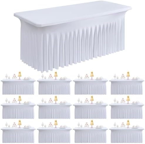 Spandex Tablecloth 6FT Rectangle Table Cover 12 Pack White Wrinkle-Free by Outpain
