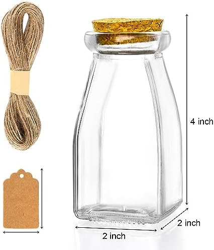 yarlung 30 Pack Glass Favor Jars with Cork Lids, 4 OZ Clear Small Candy Jars Set Square Decorative Bottles for Thanksgiving Gift, Christmas, Baby Shower Wedding Party Favor, Brown Labels and Strings - Image 2