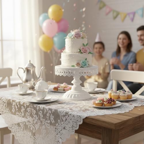 8 Pcs Cake Stands Set Metal Dessert Table Display Tiered Cupcake Holder Candy Donut Fruit Plate Cake Serving Tray with Handle Treats Serving Tower for Wedding Birthday Party Decorations (White) - Image 6