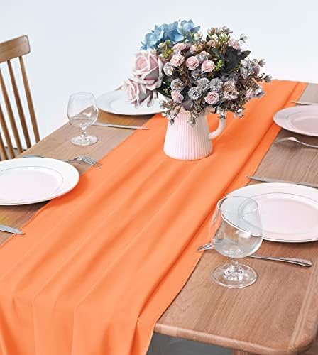 Pufogu 5 Pack 10Ft Orange Chiffon Table Runner Sheer 29x120 Inch - Image 2