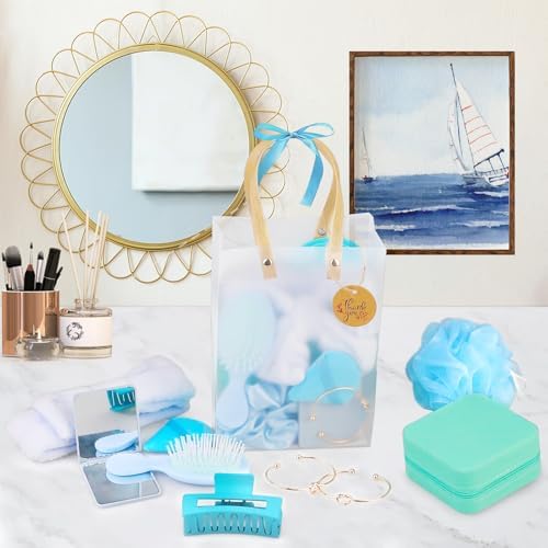 6 Sets Blue Baby Shower Prizes for Game Winners Baby Shower Favors Gifts Headband Hair Brush Jewelry Box Compact Mirror Powder Puff Hair Tie Hair Claw Gift Bag Baby Shower Bridal Shower - Image 6