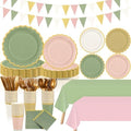 Mimorou 342 Pcs Sage Green and Pink Party Supplies Plates Napkins Cups by Mimorou