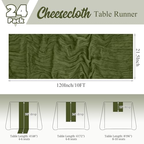 24 Pack Olive Green Table Runner 10Ft Cheesecloth Table Runner Rustic Gauze Table Runner Romantic Long Sheer Fabric Cheese Cloth Table Runner for Wedding Party Bridal Baby Shower - Image 2
