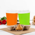 Whaline 100 Pcs Neon Color Disposable Coffee Cups with Lids 16 Oz Fluorescent Color Paper Cups Corrugated Ripple Wall Insulated Hot Cup for Home Office Party Supplies - Image 5