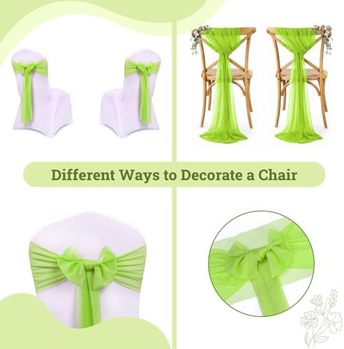 Pack of 75 Chiffon Chair Sashes for Wedding & Event Décor - Parrot Green - Image 4
