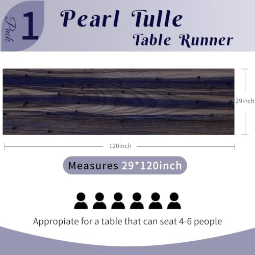 Pearl Table Runner Tulle Gauze Sheer Wedding Party Home Decor(Navy Blue) - Image 3