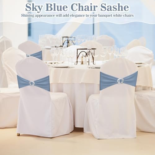 VitalCozy 100 Pcs Spandex Chair Sashes with Crown Buckle,Dusty Blue - Image 5