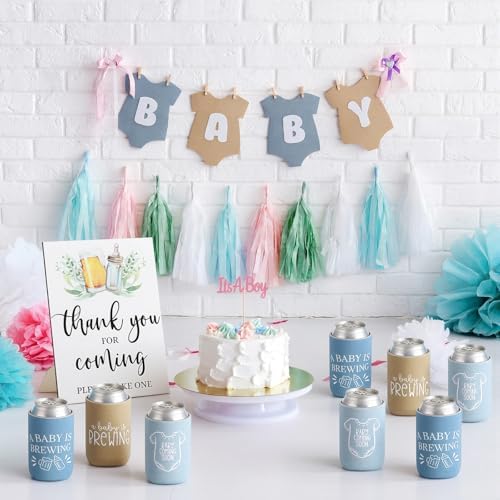 SiliFine 37 Pcs a Baby Is Brewing Blue Can Coolers Baby Shower Party Favors - Image 6