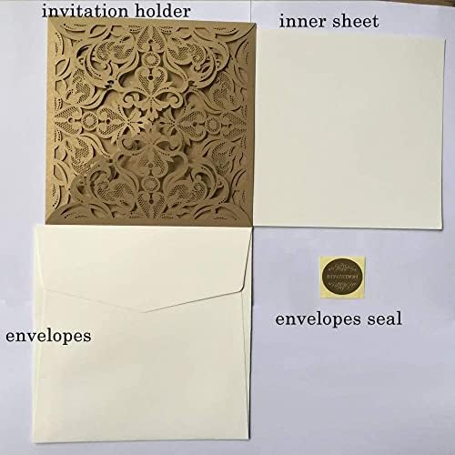 Hosmsua 50PCS Personalized Gold Wedding Invitation Pocket, 6.3x6.3 Laser Cut Flora Wedding Invitation Pockets with Envelopes for Wedding Quinceanera Sweet 16 Invite - Image 6