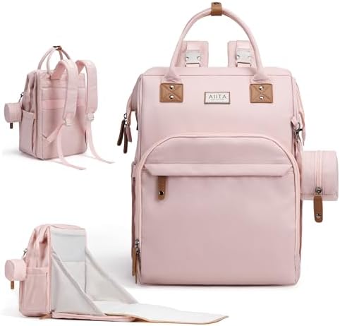 Diaper Bag Backpack, Multifunction Diaper Bag with Changing Pad, Baby Diaper Bags for Boys Girls, Stylish Large Capacity Travel Backpack for Moms Dads, Baby Shower Gifts,Unisex – Pink by Unknown