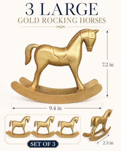 3 Pack Gold Wooden Rocking Horse Decor, 9.4 Inch Baby Shower Centerpieces - Image 2