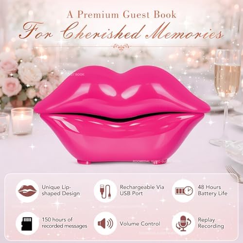 Audio Guest Book Phone for Weddings & Parties, Lip-Shaped Voicemail Recorder, Custom Message Recording, Adjustable Volume, Replay Function (Rose Red) - Image 4
