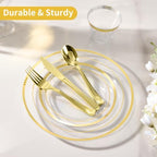 Goodluck 600 Pieces Clear Gold Plates for 100 Guests - Image 2