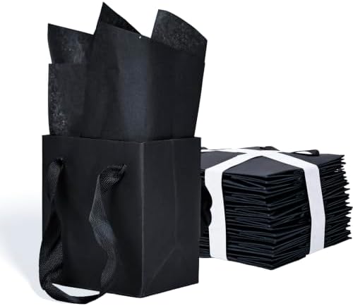Papertide 36 Pack Black Mini Gift Bags 4×2.8×4.5 inch with Tissue Paper by Unknown