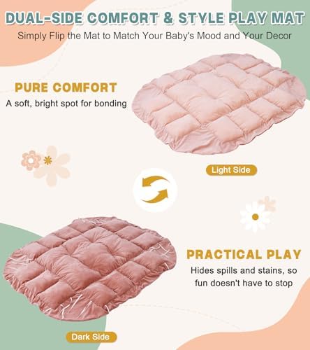 5-in-1 Baby Play Gym and Tummy Time Mat, 12 Learning Cards, Plush Activity Mat with 6 Toys, Baby Gym, Convertible to Ball Pit, Baby Gift, Pink - Image 4