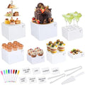 [7 Pcs] White Buffet Risers Food Risers - Dessert Table Display Set and Food Cake Stands with Table Sign and Maker,Serving Tongs,Cake Cutter for Wedding Birthday Party Decoration(Size 9" 8" 7" 6" 5" 4" 3") by MYJIE