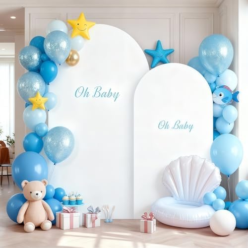 White Arch Backdrop Cover 2 Set - 7.2FT, 6FT Spandex Fitted Wedding Arch Stand Covers Round Top Chiara Arch Backdrop Stands Cover for Parties Birthday Banquet Photo Background Decoration - Image 4