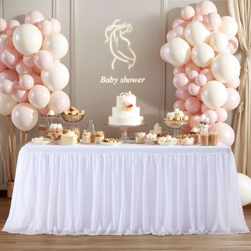 Wish Care 4 Pack White Tulle Table Cloth for 8 Foot Rectangle Tables White Tutu Desk Skirt Stretch Fitted Rectangular Tablecloths Wrinkle Free Ruffle Table Cover for Wedding Birthday Party Banquet - Image 6