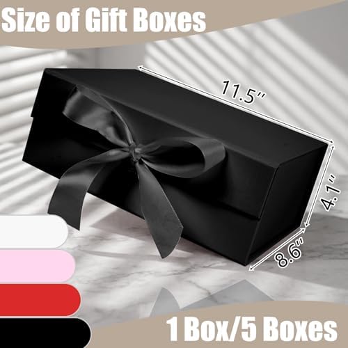 Aimyoo 5 Pack Large Black Gift Box with Ribbon, 11.5x8.6x4.1 inch Groomsman Proposal Box for Presents with Magnetic Closure Lids, Rectangle Collapsible Luxury Box for Wedding, Christmas, Birthday - Image 2