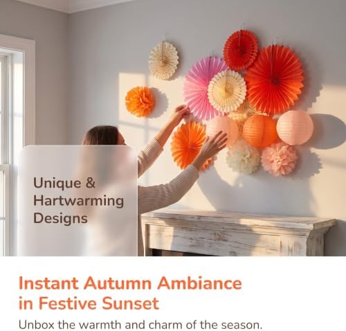 JOINPAYA 1set Fall Party Decoration with Pom Poms Flower Paper Fan Lantern - Image 3