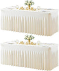 Ivory Table Cloth for 8 Foot Rectangle Tables Fitted Stretch Spandex Table Cover with Skirt 8ft Baby Shower Birthday Party Banquet Ruffle Cream Tablecloth Wedding Table Cloths Desk Skirt, 2 Pack by LittleFunny