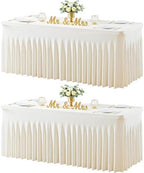 Ivory Table Cloth for 8 Foot Rectangle Tables Fitted Stretch Spandex Table Cover with Skirt 8ft Baby Shower Birthday Party Banquet Ruffle Cream Tablecloth Wedding Table Cloths Desk Skirt, 2 Pack by LittleFunny