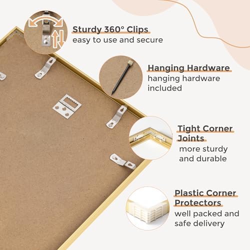 FLYJOE 11x14 Picture Frame | 11x14 Metal Frame With Mat | Gold, Set of 3 - Image 6