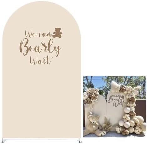Beige Arch Backdrop Covers We Can Bearly Wait Theme Arch Stand Fabric Cover for Birthday Baby Shower Cake Table Supplies Decoration (4x7.2FT) by KONPON