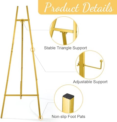 Croblissful Gold 50" Easel Stand for Wedding Sign Adjustable, Metal - Image 3