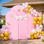 White and Pink Arch Cover 3 Set-7.2FT, 6.6FT, 6FT Arch Backdrop Cover Spandex Fitted 2-Color Fabric Stand Covers for Baby Shower Gilrs Birthday Party Ceremony Banquet Photo Background Decorations - Image 4